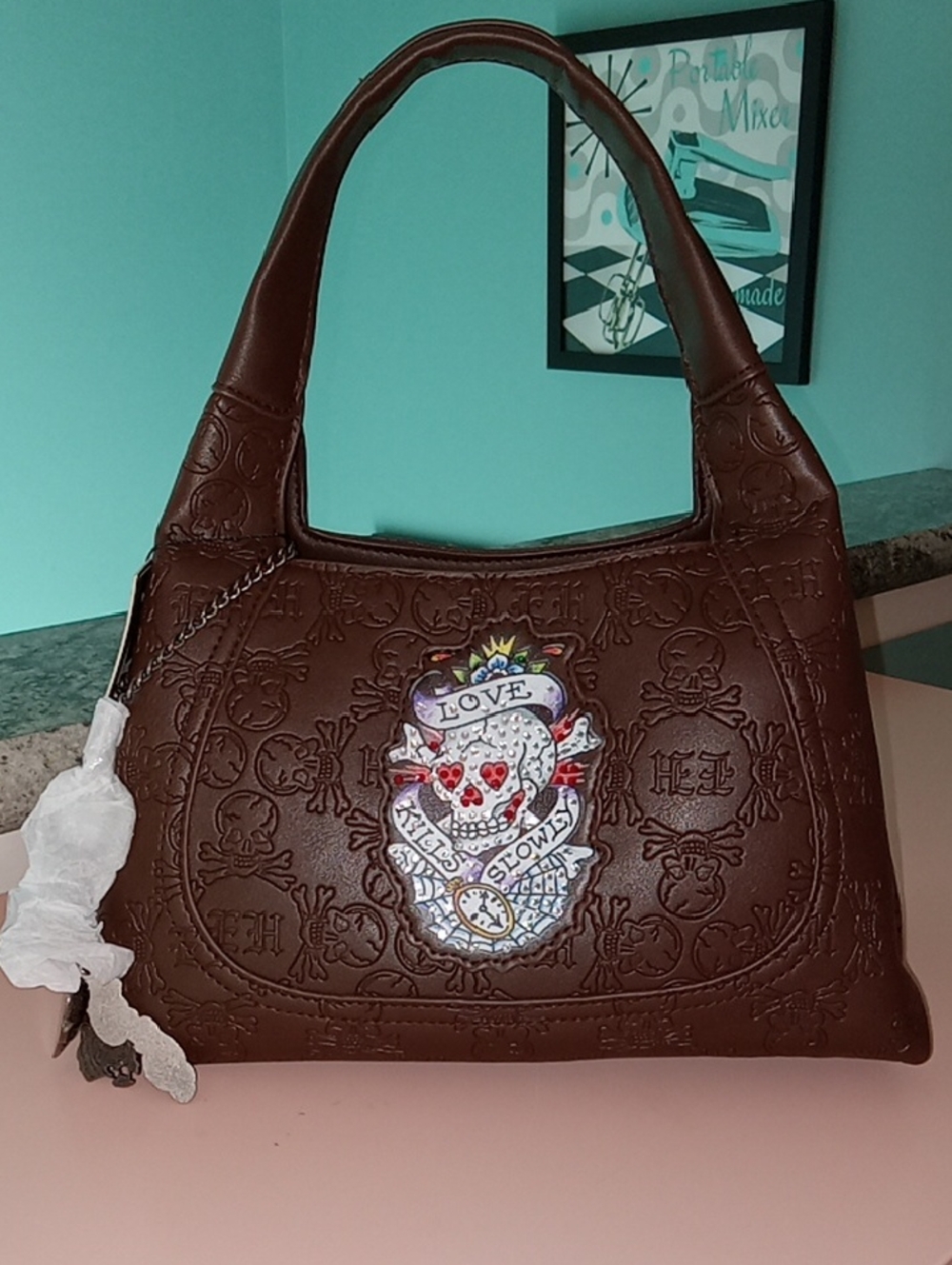 Ed Hardy Skull Embossed Hobo NWTS